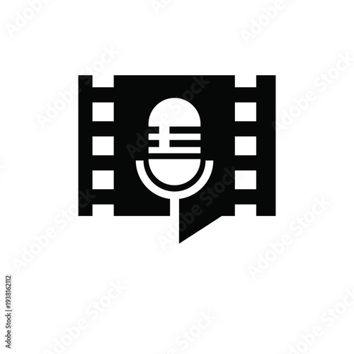 Icon of Film Strip, Speech Bubble, and Microphone for Video and Audio Production