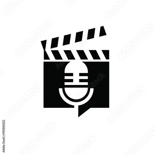 Film Clapperboard and Microphone in Speech Bubble Icon for Podcast and Video Production