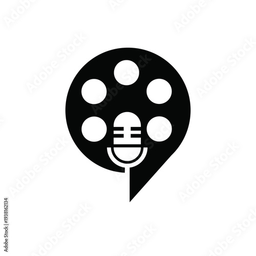 Podcast and Film Reel Microphone in Speech Bubble Logo Icon