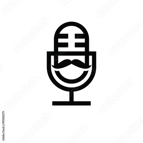 Funny Podcast Microphone with Moustache and Smile Logo Design Vector