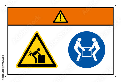 Warning Lift Hazard Two Person Lift Symbol Sign,Vector Illustration, Isolated On White Background Label.EPS10