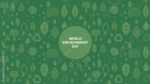 Green world environment day background with eco friendly icons and text