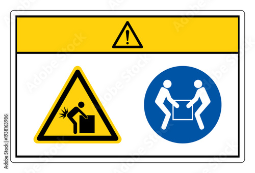 Caution Lift Hazard Two Person Lift Symbol Sign,Vector Illustration, Isolated On White Background Label.EPS10