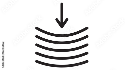 Icon depicting compression, indicating pressure applied to multiple layers, represented by curved lines