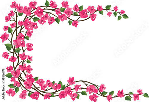 Floral alphabet letter C with pink flowers vine branch botanical monogram decorative spring blossom design isolated flat vector illustration