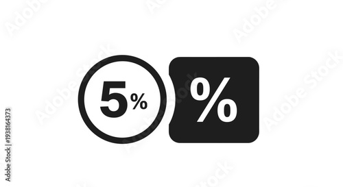 Two distinct black and white icons, one circular and one a rounded square, prominently display the '5' symbol on a clean white background.