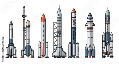 Collection of various rockets and spacecraft designs.