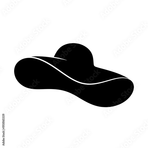 Elegant black sun hat with wide brim isolated on white background.