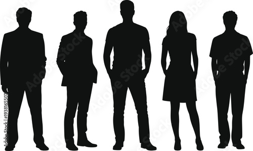 Professional group of business people standing together silhouette vector illustration, diverse corporate team for office design