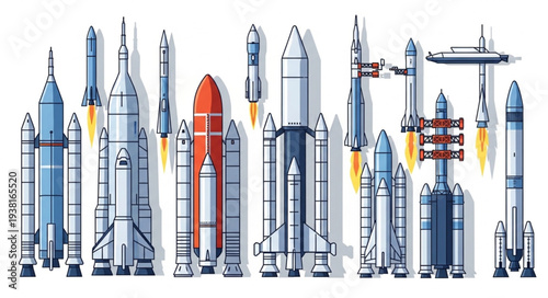 Collection of Various Space Rockets and Launch Vehicles.