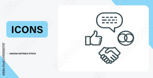 Modern Iconography: A set of clean, minimalist icons symbolizing key concepts. Communicating effectively through visual representation.