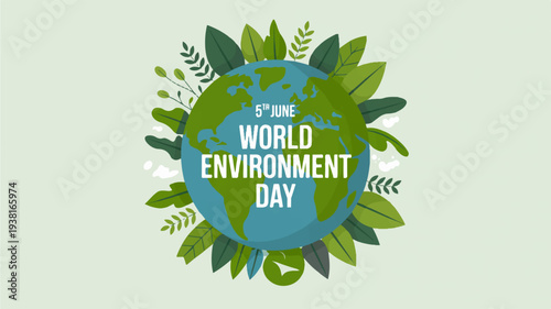 World environment day poster with green globe and leaves on light green background symbolizing eco awareness and sustainability