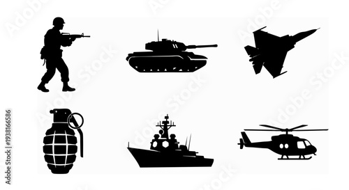 set of silhouettes of a military icon