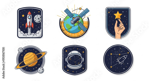 Collection of Space Exploration Themed Patches and Stickers.