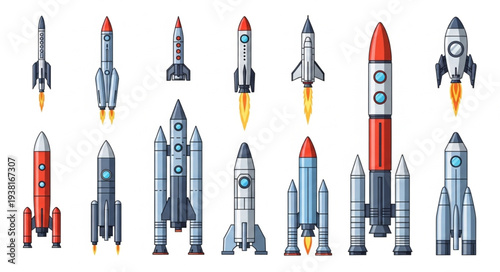 Collection of various rockets and spacecraft designs.