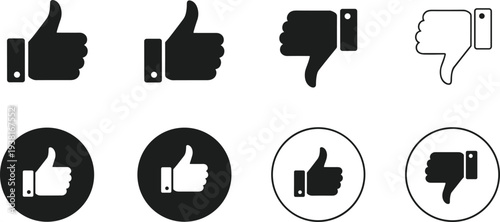 Like and dislike icons set, thumbs up and thumbs down symbols for rating feedback social media interface flat vector illustration