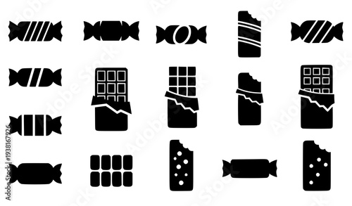 Candy-Bar Silhouette Icon Vector Collection Minimal Food Icons Isolated on White