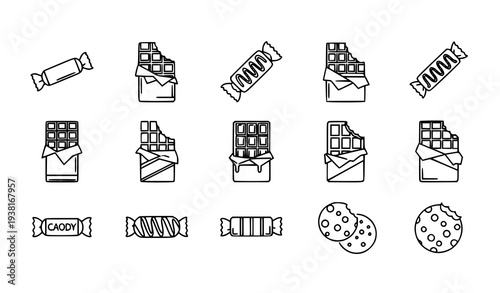 Candy-Bar Outline Icon Vector Collection Thin Line Illustration Set Isolated on White