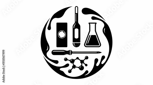 Dynamic circular icon illustrating essential scientific and technological tools, symbolizing modern research, analytical innovation, and comprehensive progress within a unified conceptual design