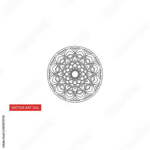 Intricate Circular Mandala Design Black White Vector
