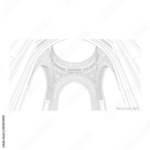 Architectural Dome Interior in Detailed Line Art Style