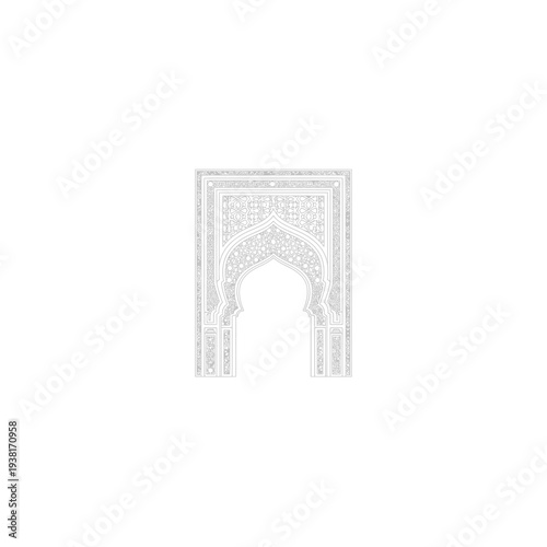 Ornate Archway in White Intricate Islamic Geometric Design