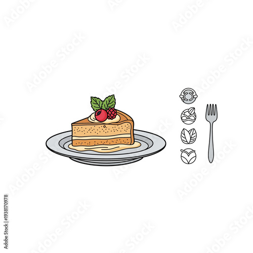 Delicious Slice of Cake with Berries and Fork