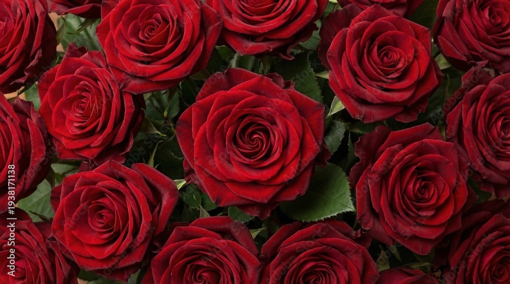 Naklejka premium Luxurious Red Roses Close-up: Symbol of Love, Romance, and Beauty