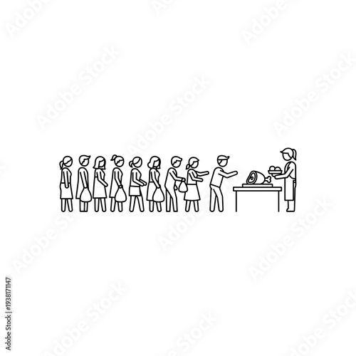 People in Line for Voting, Simple Line Drawing