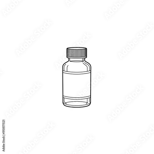 Glass Vial with Liquid, Label Space, Outline Drawing