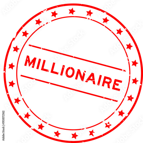 Grunge red millionaire word round rubber seal stamp on white background