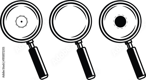 Three magnifying glasses with different lens conditions