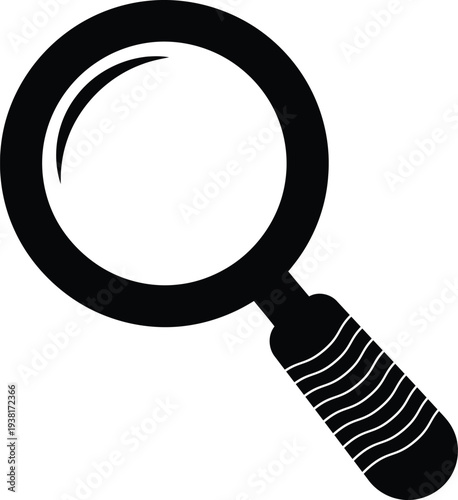 A black magnifying glass icon on a white background for search and investigation purposes