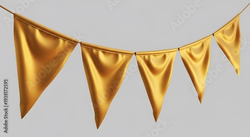 Golden Bunting Flags Hanging on a String for Decoration and Celebration