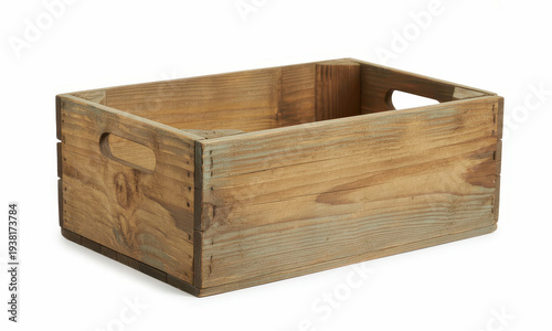 Wooden crate on white background handles