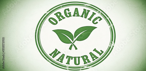 Vintage green organic product label badge with natural eco stamp symbol for food quality and recycle environment illustration