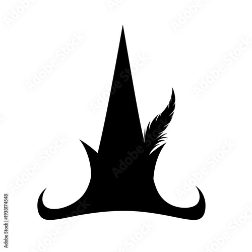 Silhouette of a whimsical hat with a feather, perfect for fantasy themes.
