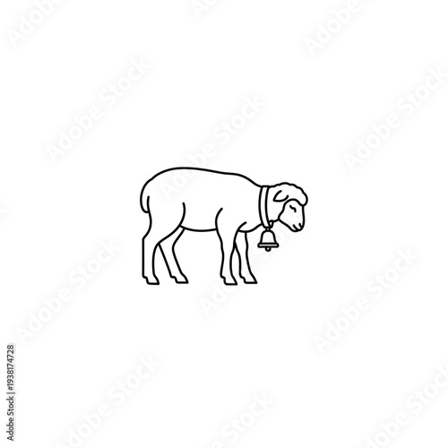 Standing Sheep with Bell - Cute Line Art Illustration for Farm or Animal Themes