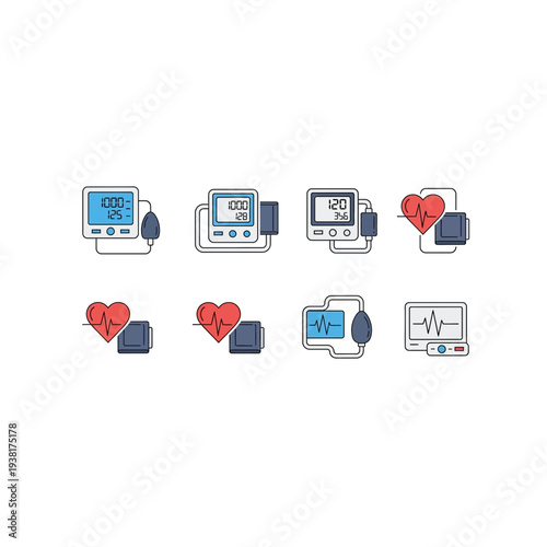 Heart Rate & Blood Pressure Monitors - Cardiology Medical Device Icons