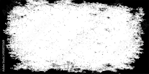 A vintage black and white grunge frame design featuring a splatter ink stain pattern and dirty paint spray textures as an artistic vector border illustration