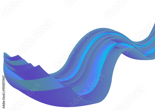 未来的なブルーグラデーションの流れる立体リボンウェーブ抽象背景素材、テクノロジーやビジネスデザインに使える滑らかな3D曲線アブストラクトバナー