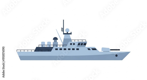 Modern Navy Warship Vessel Illustration.