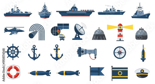 Nautical Icons and Maritime Symbols Set.