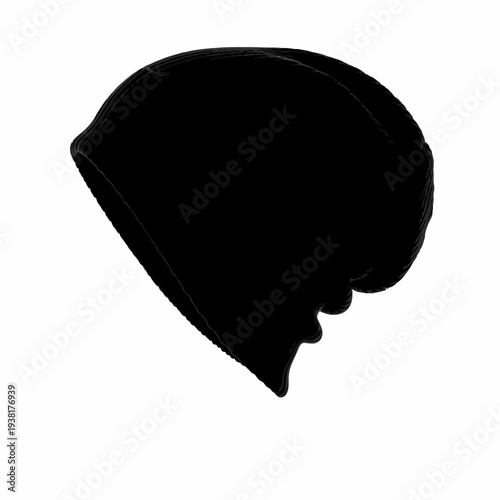 Stylish black beanie hat isolated on white background, modern fashion.