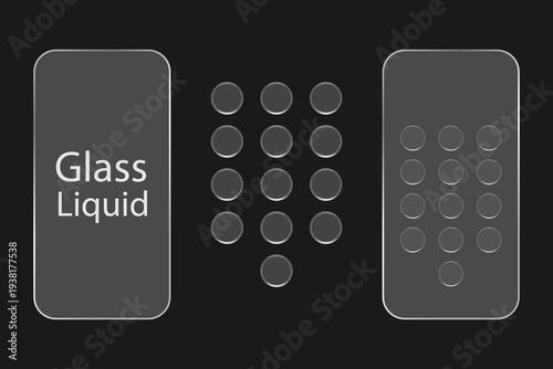 Set Vector Transparent Glass Buttons. UI UX Glass Screen of Mobile Device. Smartphone Interface Design. Collection Design Elements for Application Phone, Game Menu and Website. Transparent Background.
