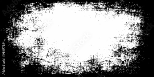 Abstract grunge background featuring a vintage black ink spray pattern and an artistic floral splatter border design with a dirty paint texture illustration