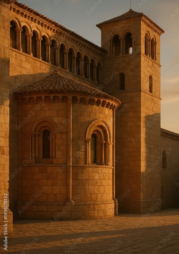 Fototapeta premium Historic stone architecture at sunset.