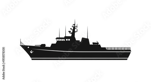 Navy Ship Silhouette Against White.