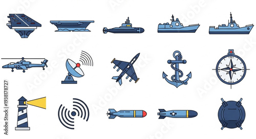 Navy Ship Icons Set Illustration.
