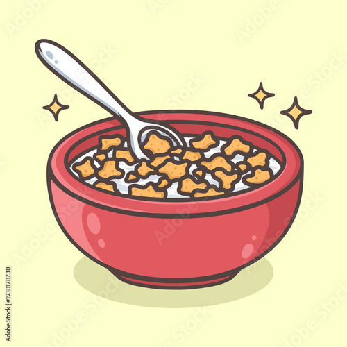 Cereal Bowl with Spoon Illustration for icon sticker and other uses.